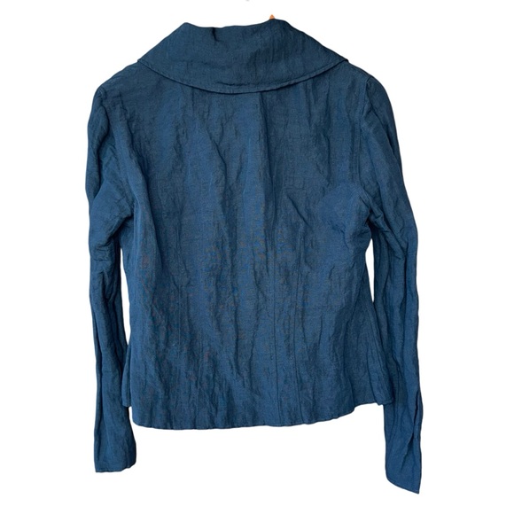 J Jill Linen Metallic Blazer Jacket Crinkle Texture Teal Blue Size 6 - Picture 6 of 6